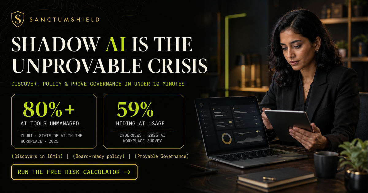 Shadow AI is the unprovable crisis — Shadow IT moved files; Shadow AI moves reasoning, context, and proprietary intelligence into unmonitored external systems. DLP, CASB, and SSE see api.openai.com and stop there.